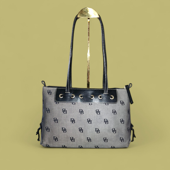 Vintage Dooney & Bourke Signature Satchel Bag Purse Black & Gray - Picture 2 of 11